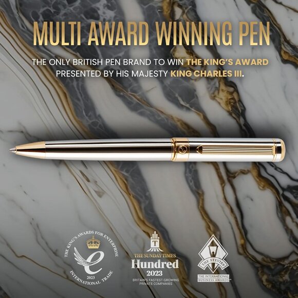 Silver Chrome Ballpoint Pen - Stunning Luxury Pen, Real Gold Plating, Schmidt Bl - Picture 9 of 9
